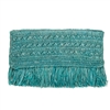 Mar Y Sol Lisette Crocheted Raffia Straw Fringe Clutch, Aqua