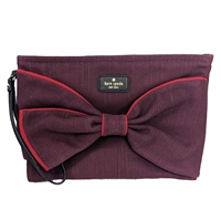 Kate Spade Burgundy Bow Wristlet Canvas Clutch  Elegant Zip Top Pouch