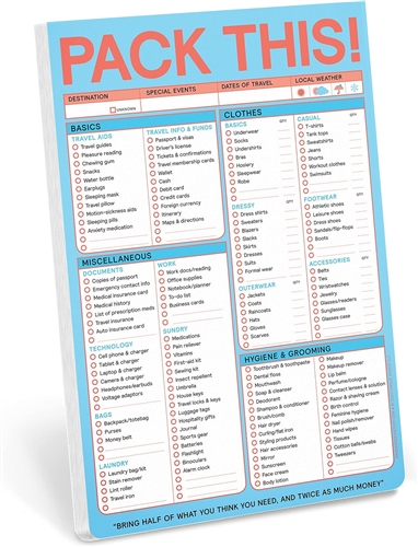 Knock Knock Pack This Checklist Pad Blue Travel Packing List Organizer