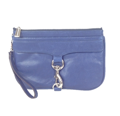 Rebecca Minkoff Womens Skinny MAC Wristlet hot Purse Navy Blue Leather Clutch