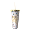 She Loved Life BPA Free Travel Water Bottle Tumbler, Multi Dots