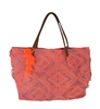 New Look Abstract Geo Print Fringe Tote, Coral Multi - Multi Tote Bag for Daily Essentials