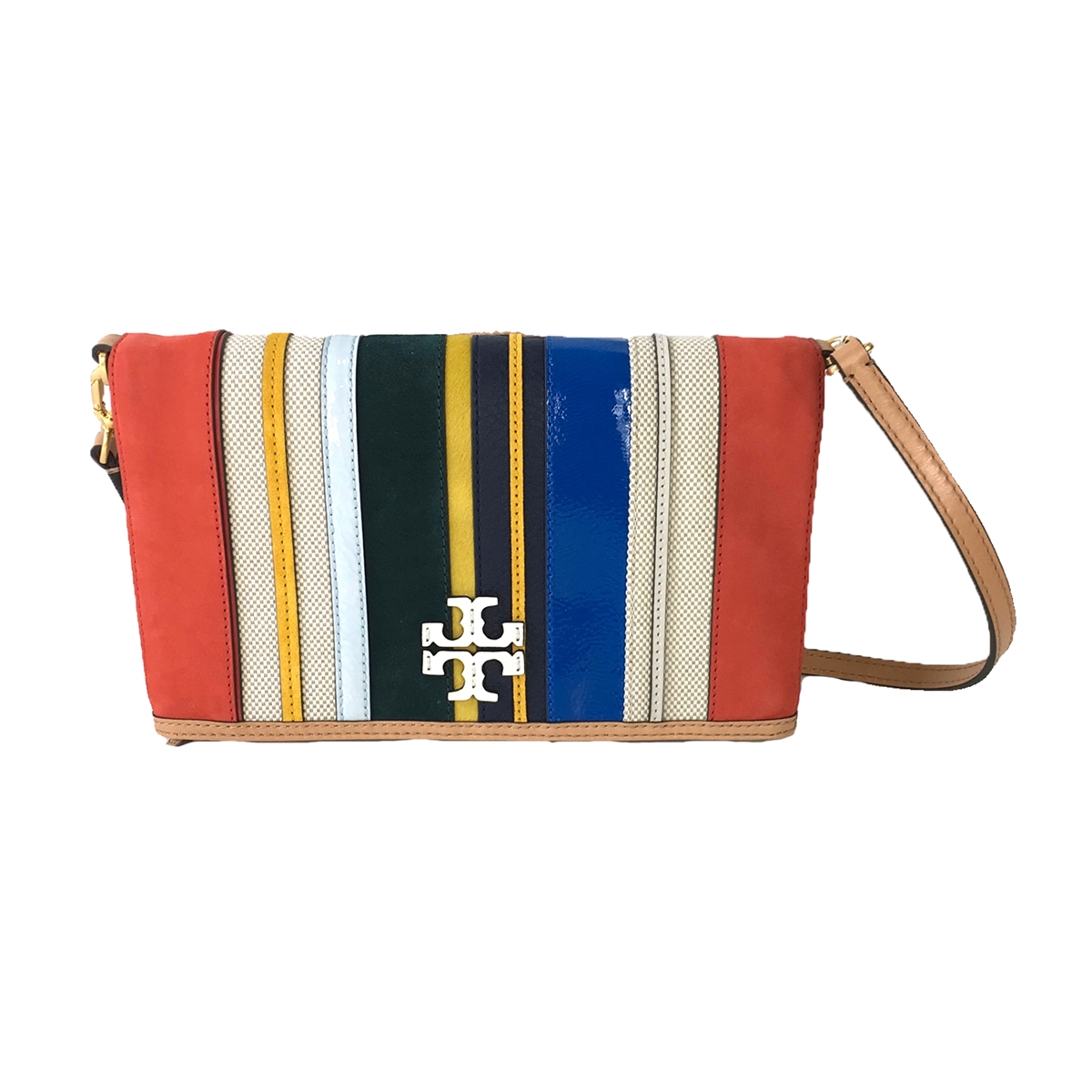 Tory Burch McGraw Floral Flap Fold Over Crossbody Leather Sling Bag