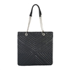 Zenith Chevron Quilted Leather Slim Tote, Black - Luxury Leather Tote for Everyday Use