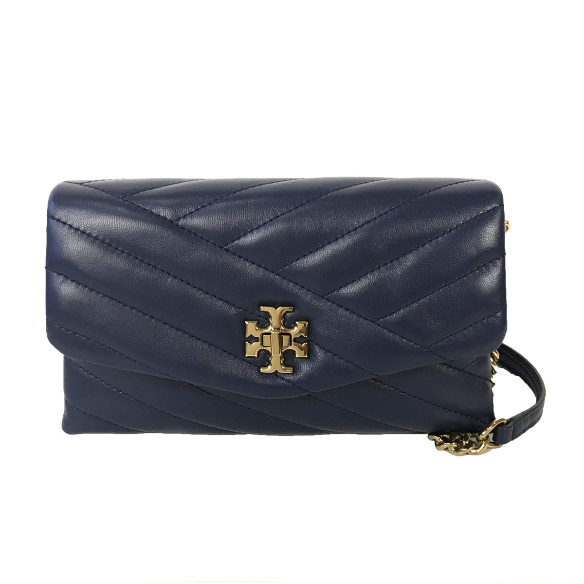 Tory Burch Kira Chevron Quilted Leather Chain Wallet Crossbody, Royal Navy