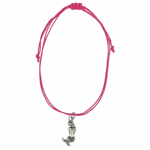 Zad Jewelry Ocean Inspired Mermaid Charm Anklet Waxed Pull Cord, Pink, One szie, AB7007