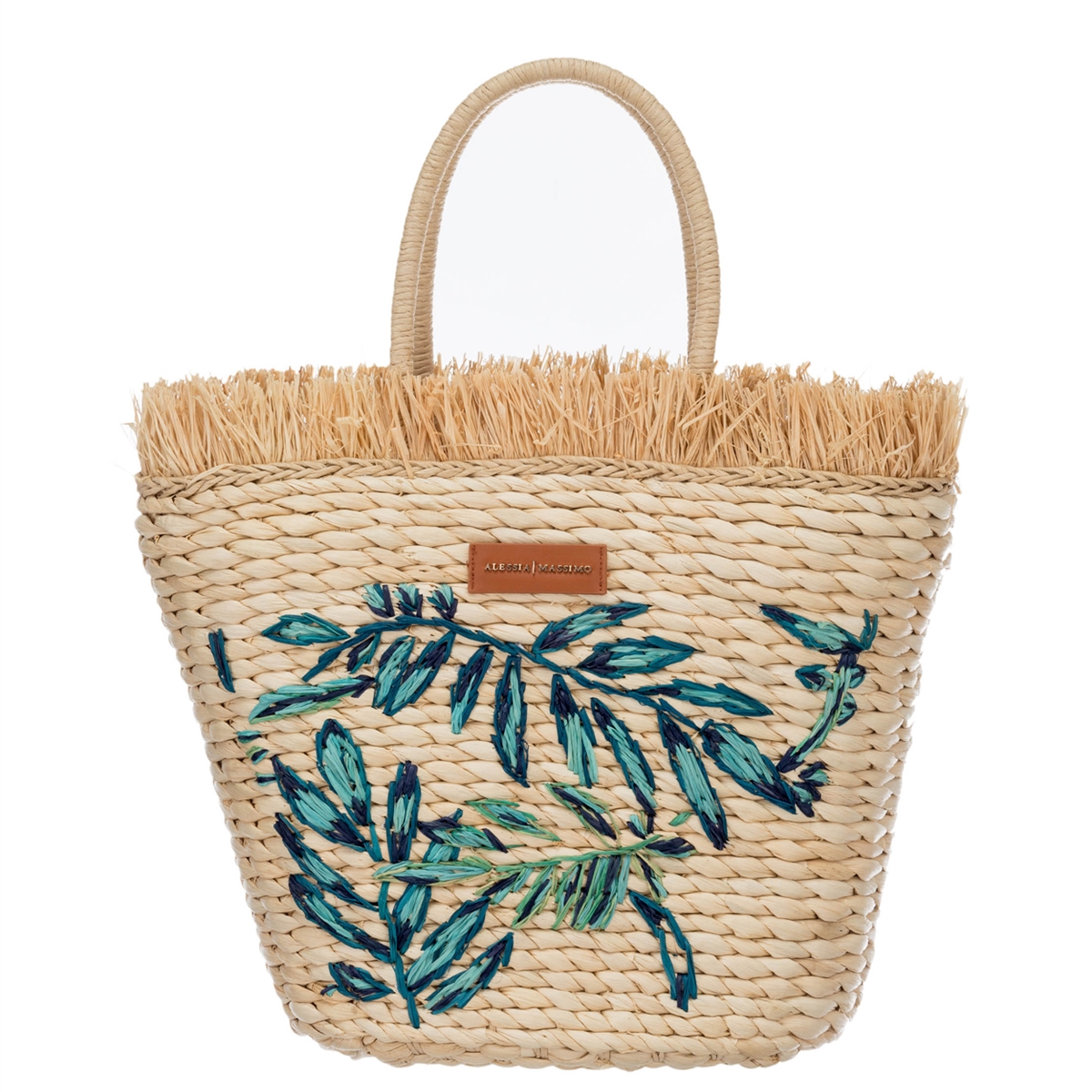 Alessia Massimo Palm Fronds Embellished Woven Straw Tote Beach Bag, Natural  Nulti