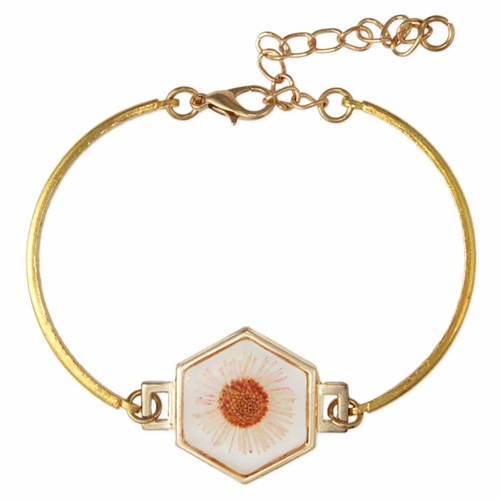 Zad Jewelry Abbey Estate Pink Daisy Dried Pressed Flower Hexagonal Bracelet, Golden, B5697