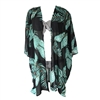 Blue Island Palm Print Kimono Swim Cover Up, Black Multi