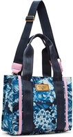 Betsey Johnson Floral Print Small Denim Tote Blue Denim tote bold skull and floral graphic for a unique look.