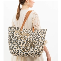 Alex Max Enjoy Life Sequin Text Leopard Print Large Tote