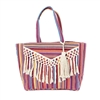 Striped Tassel Beach Bag Packable Large Tote