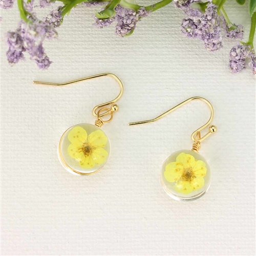 Zad Jewelry Buttercup Hand-Pressed Dried Flower Women's Drop Earrings, Yellow, E2361