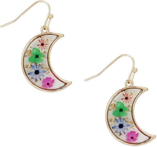 Zad Jewelry Women's Cresent Moon Pressed Dried Flower Earrings ÃƒÂ» Cottage Style Elegance