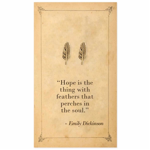 Literary Quotes Emily Dickinson Hope Feather Mini Stud Earrings, Gold