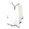 Blue Island Pom Pom Poncho Tunic Swim Cover Up, White/Blue