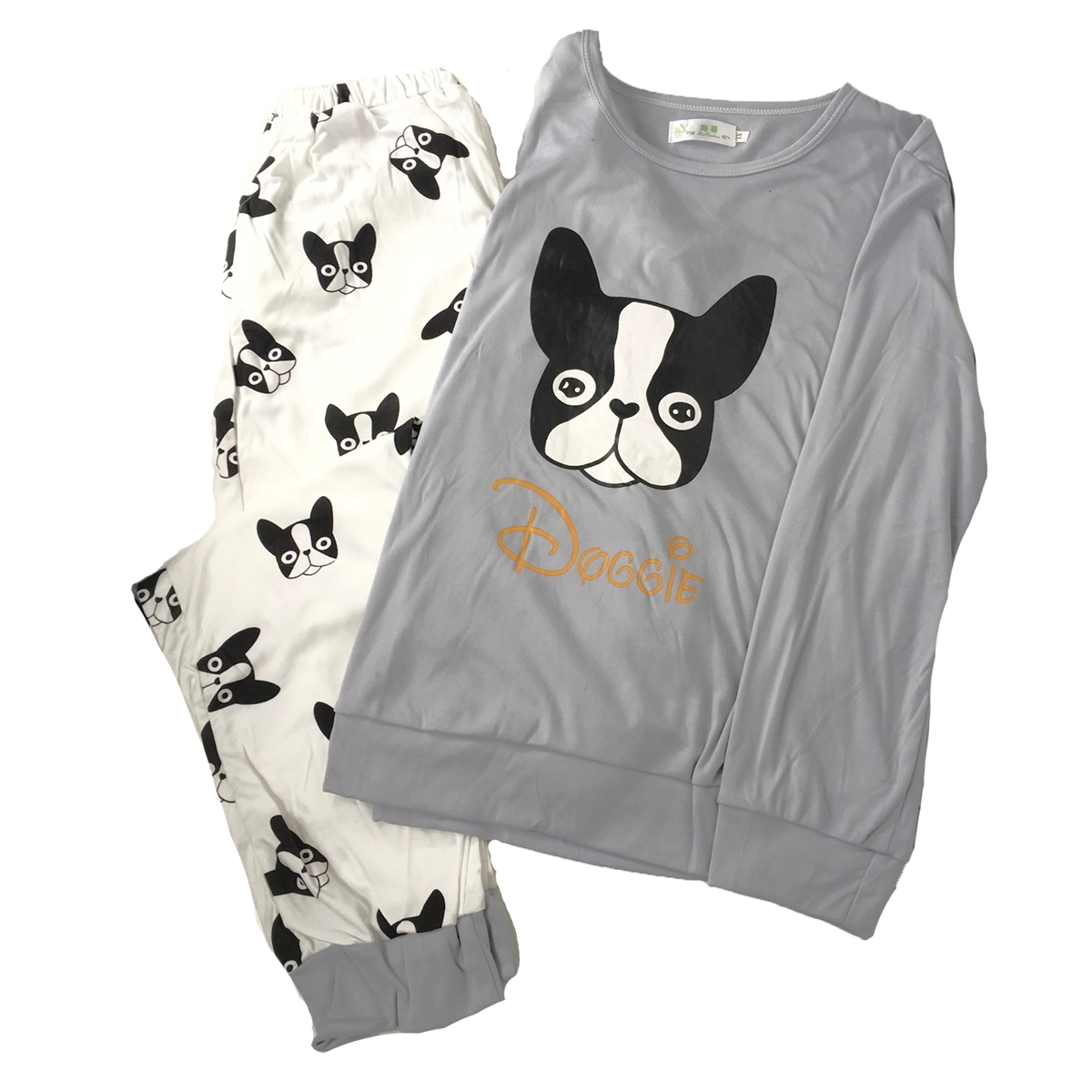 Fashion Culture Boston Terrier Doggie Lounge Pants & Top Set, Grey