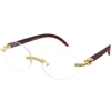 Fashion Culture Blue Light Glasses - Crystal Embellished Rimless Oval Blue Light Protection Glasses, Brown Wood / Gold