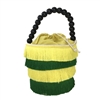 Cora Striped Fringe Beaded Top Handle Mini Bucket Bag, Yellow/Green