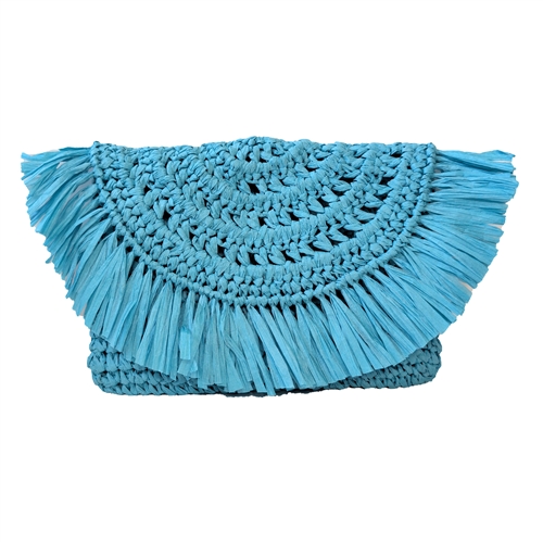 Fashion Culture Mila Crochet Raffia Fringe Clutch