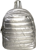 Fashion Culture Women's Quilted Puffer Metallic Mini Backpack Daypack Sling Bag, Silver