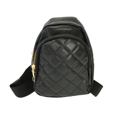 Fashion Culture Quilted Mini Sling Backpack Compact Daypack for Everyday Essentials, Black