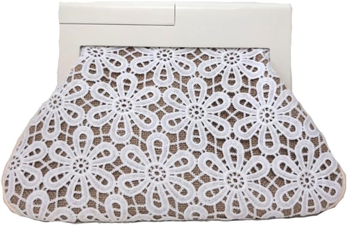 Fashion Culture Elegant Floral Lace Jute Ruched Clutch Handbag Wood Frame, Natural/White