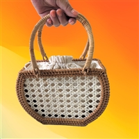 Fashion Culture Women's Rattan Handheld Picnic Basket Clutch Handbag with Canning Cane Webbing - Natural