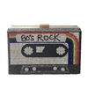 Fashion Culture 80's Rock Retro Cassette Mixed Tape Kitsch Crystal Box Clutch Crossbody, Rainbow Multi