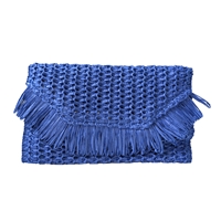 Fashion Culture Heidi Fringe Staw Slim Clutch Bag (Lapis Blue)