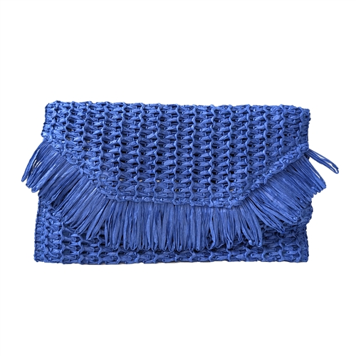 Fashion Culture Heidi Fringe Staw Slim Clutch Bag (Lapis Blue)