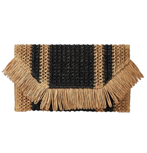 Fashion Culture Heidi Fringe Staw Slim Clutch Bag (Natural/Black)