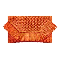 Fashion Culture Heidi Fringe Staw Slim Clutch Bag (Tiger Orange)