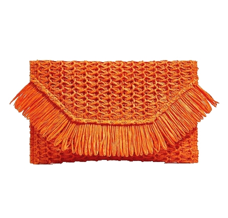 Fashion Culture Heidi Fringe Staw Slim Clutch Bag (Tiger Orange)