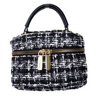 Regina Chic Houndstooth Tweed Vanity Case Mini Crossbody, Black White