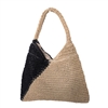 Fashion Culture Women's Pierre Chic Crochet Raffia Color Block Triangle Bucket Shoulder Bag, Natural/Black