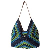 Fashion Culture Women's Pala Bohemian Crochet Patchwork Shoulder Bag (Blue Multi)