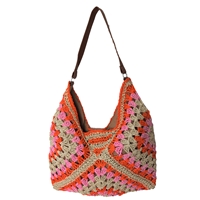 Fashion Culture Women's Pala Bohemian Crochet Patchwork Shoulder Bag (Pink Multi)