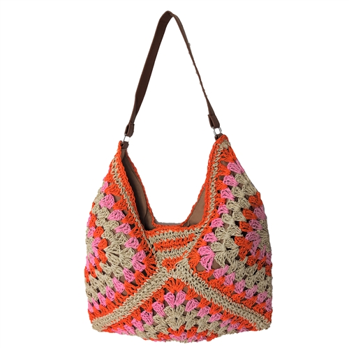 Fashion Culture Women's Pala Bohemian Crochet Patchwork Shoulder Bag (Pink Multi)