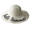 Fashion Culture Hello Summer Embroidered Straw Packable Sun Hat, Beige | Packable Floppy Sun Hat for Beach and UV Protection