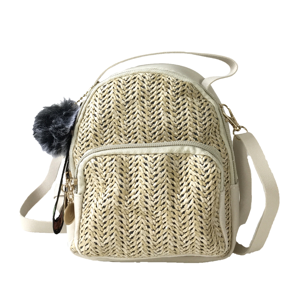 Fashion Culture Love Micro Mini Convertible Straw Backpack, Beige