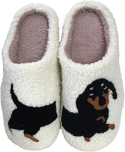 Fashion Culture Women's Dachshund Dog Soft Sherpa Plush Slide Slippers