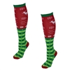 Fashion Culture Elf Stripes Festive Reindeer Knit Knee High Socks, Green Multi