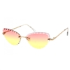 Fashion Culture Scallop Beveled Edge Ombre Lens Cat Eye Sunglasses, Pink Yellow