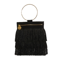 Farrah + Sloane Cassia Metallic Fringe Bracelet Bag, Black