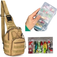 Fishing Tackle Backpack Sling Bag with 78pcs Fishing Lure Tackle Box Fishing Kit, Khaki