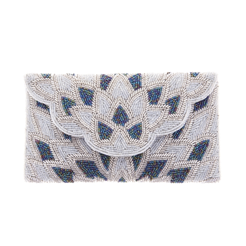 From St Xavier Christy Beaded Convertible Clutch, White/Blue