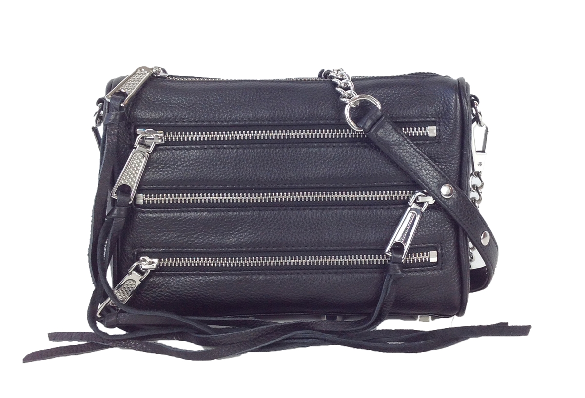 Rebecca Minkoff Mini 5 Zip Rocker Leather Crossbody Bag, Black