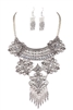 C & C Pave Filigree Statement Necklace & Earrings Set, Antique Silver