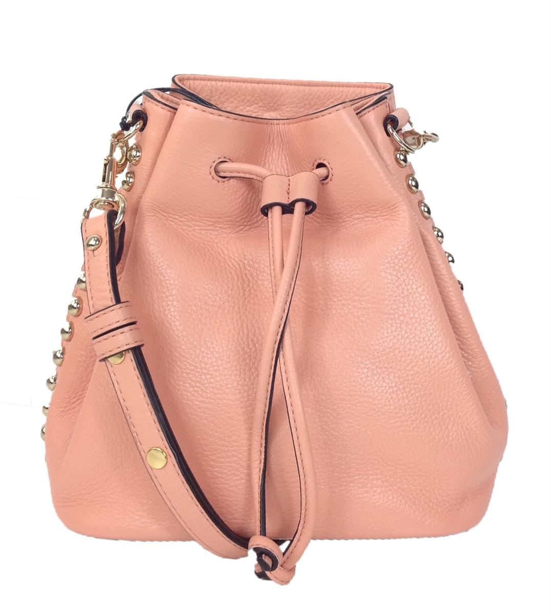 Apricot Genuine Leather Top Handle Minimalist Bucket Bag with Wide Strap